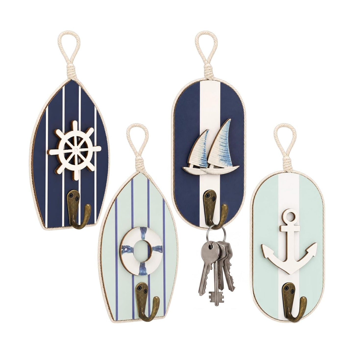 Sea Wall Hooks Wall Mounted Key Holder Beach Bathroom Decor Summer Rustic / Nautical / Set of 4