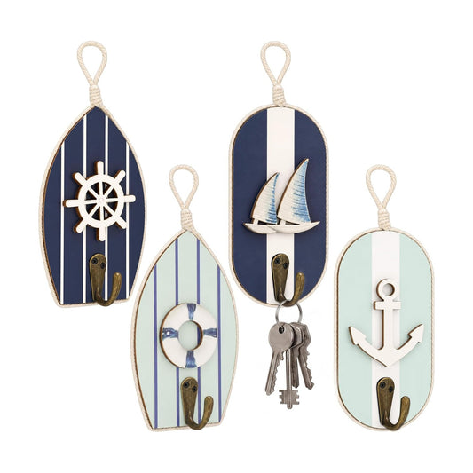Sea Wall Hooks Wall Mounted Key Holder Beach Bathroom Decor Summer Rustic / Nautical / Set of 4