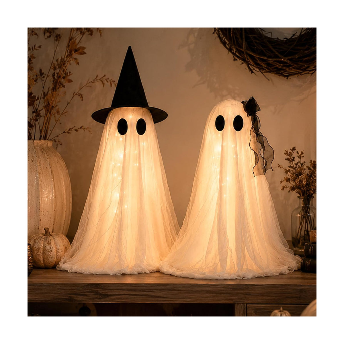 Halloween Decorations Indoor 2 Pack 2.6ft Glowing Ghosts with Timer Remote