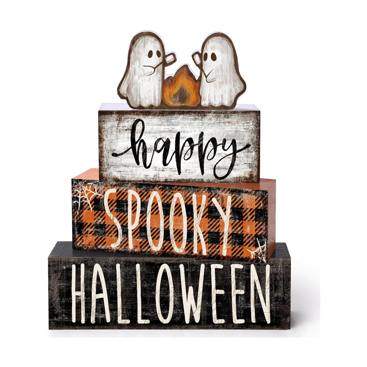 4Pcs Halloween Table Decoration Happy Halloween Wooden Ghost Sign