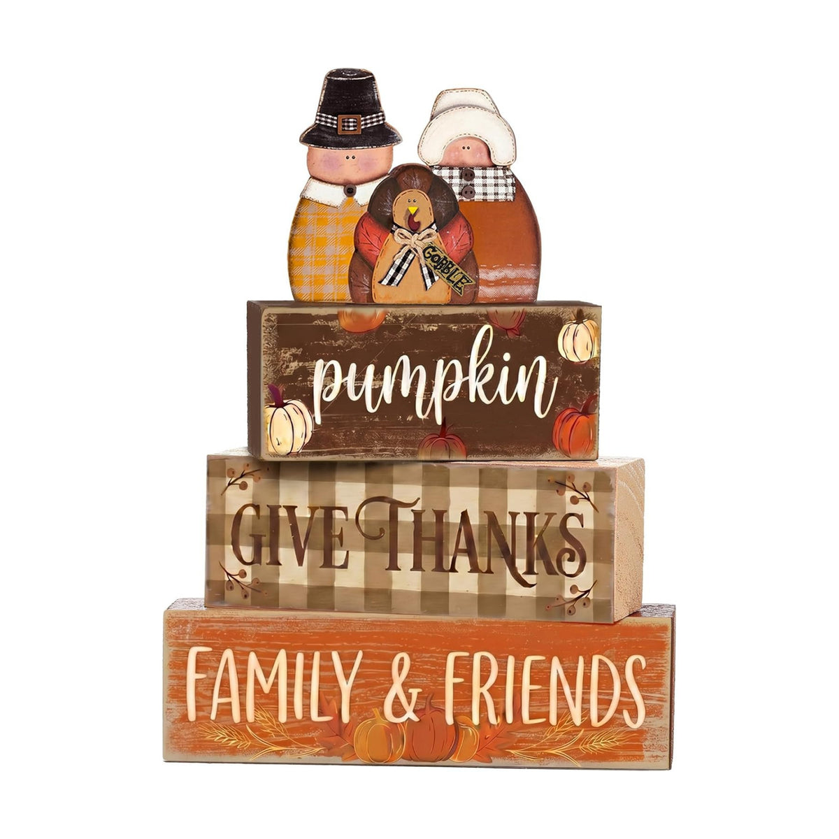 Colingmill 6 Pcs Thanksgiving Decorations Wooden Pilgrims Turkey Fall Decor