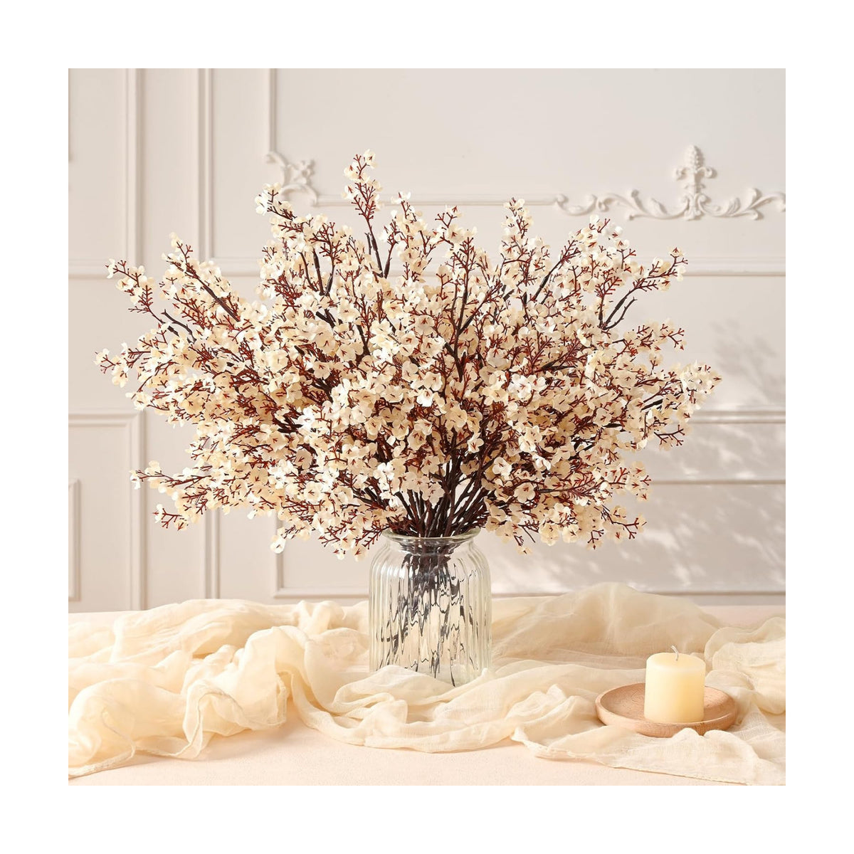 30 Pcs Baby Breath Flowers Artificial Bulk, Fake Fall Flowers, Champagne