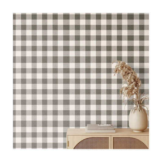 Plaid Textured Peel Stick Wallpaper " Boho Checkered Gingham Contact Waterproof / Black / 15.8 x 118