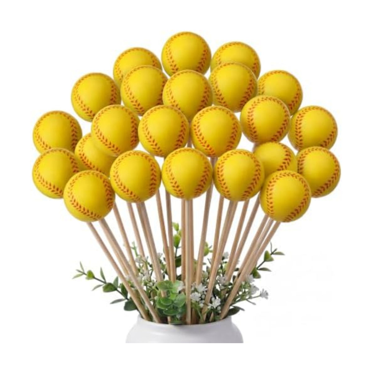 Soulchen 24 Pcs Softball Centerpiece Sticks Set 1.57inches Softball Balls with 7.87inches Sticks for Softballs Themed Party Decorations Sports Banquet Table Centerpieces Team Event Decor