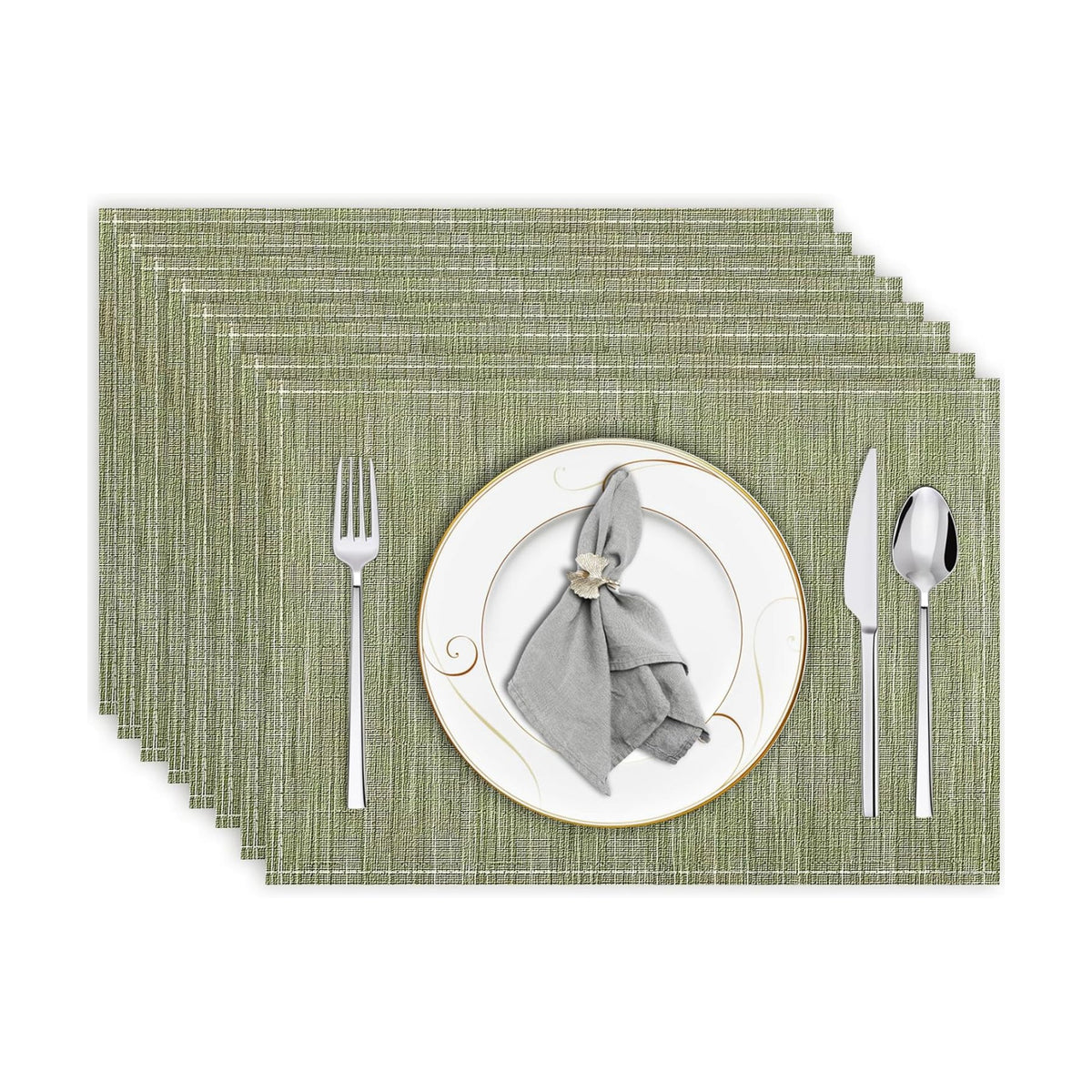 Niviy Green Placemats Set of 8, 12x18 Inch Washable Easy to Clean Heat-Resistant Anti-Skid Sage Green Placemats for Holiday Party Kitchen Dining Room Decoration
