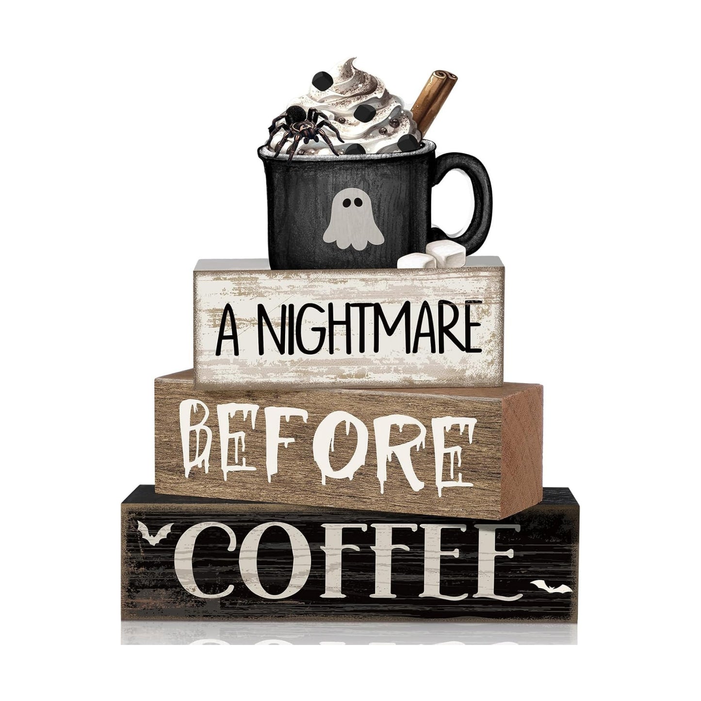 Lineshading 4 Pcs Halloween Farmhouse Tabletop Decor, Ghost Mug Topper