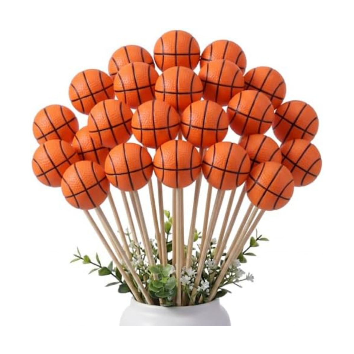 Soulchen 24 Pcs Basketball Centerpiece Sticks Set 1.57inches Basketball Balls with 7.87inches Sticks for Basketballs Themed Party Decorations Sports Banquet Table Centerpieces Team Event Decor