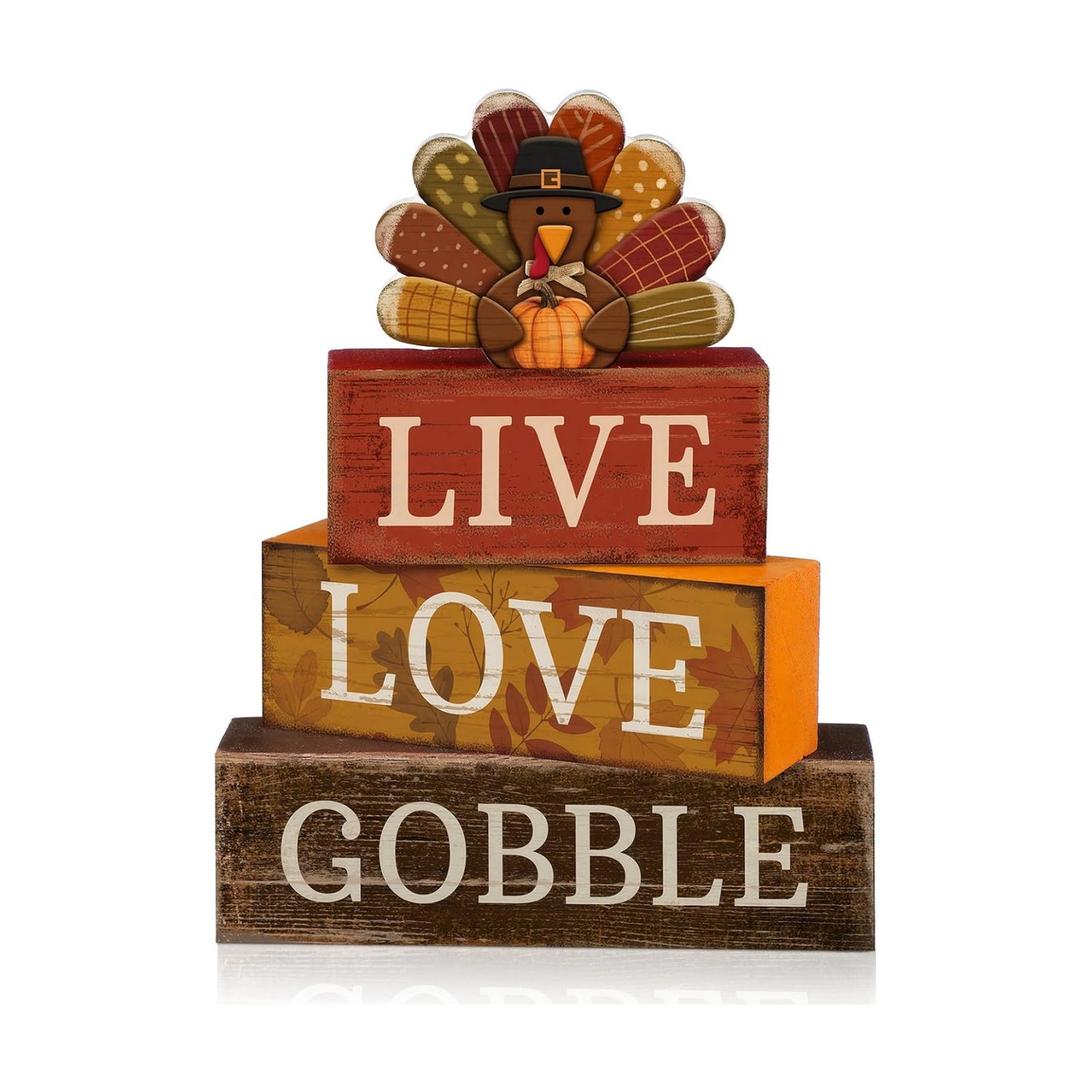 Lineshading 4 Pcs Thanksgiving Wooden Block Signs Turkey Tiered Tray Decor