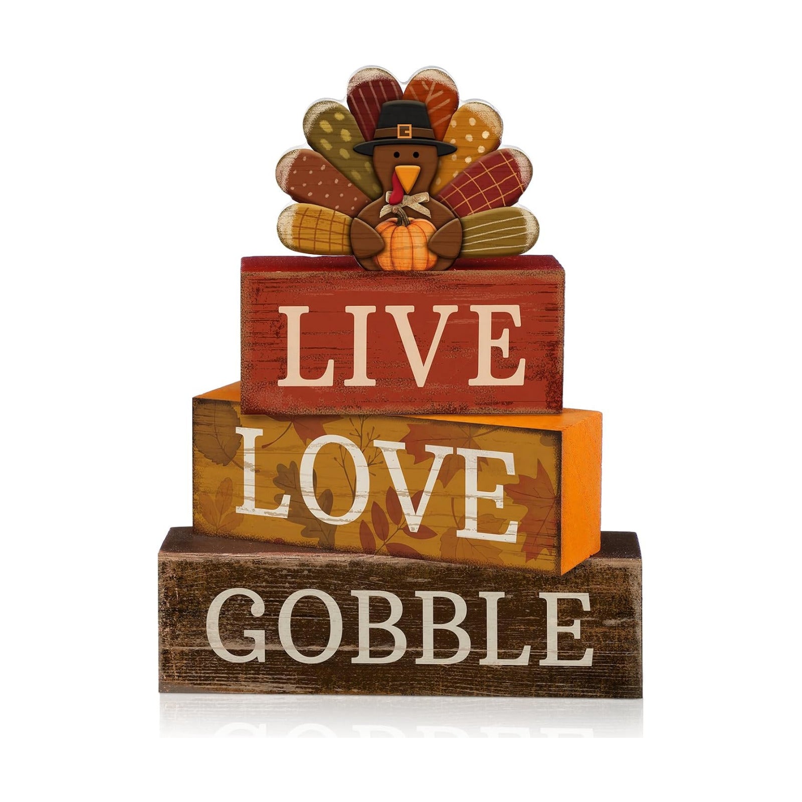 Lineshading 4 Pcs Thanksgiving Wooden Block Signs Turkey Tiered Tray Decor