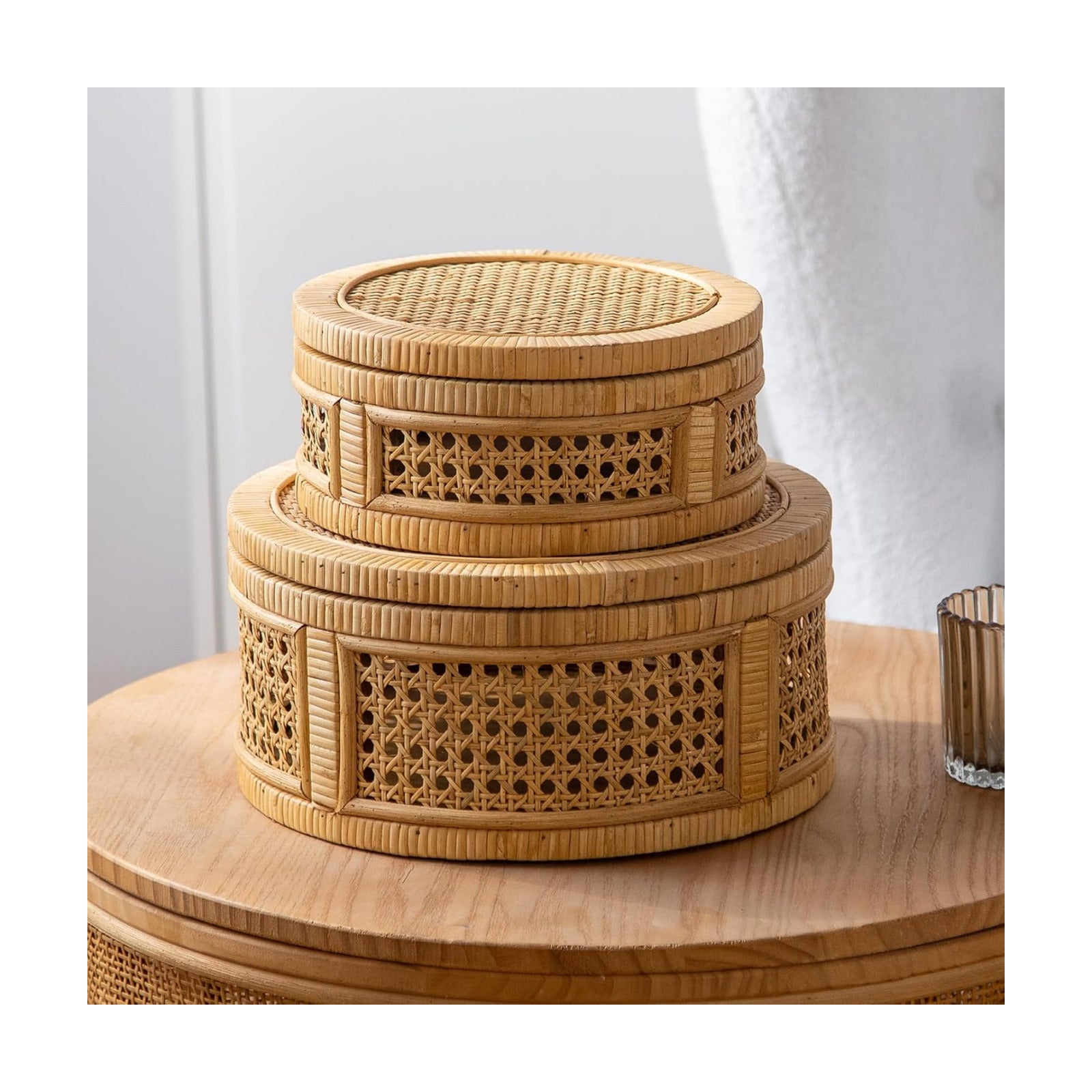 Boho Decorative Boxes / Yellow / Round / Set of 2