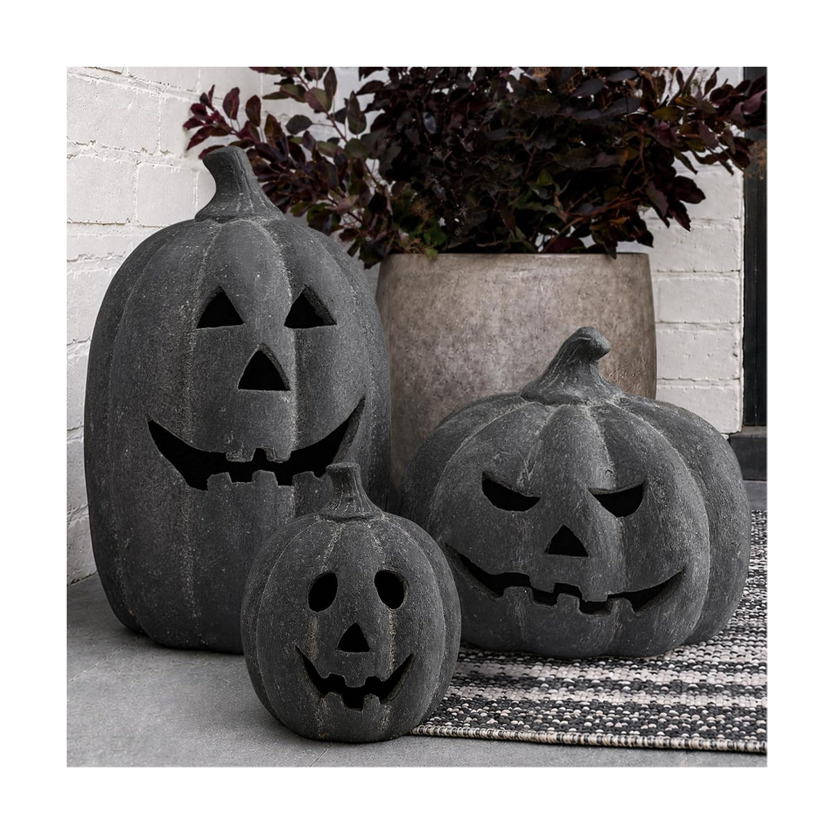 Halloween Decorations - Black Handmade Terracotta Jack O Lantern Pumpkin