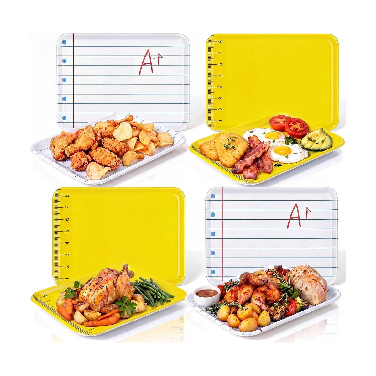 4 Pieces Back to School Serving Trays Melamine Platters