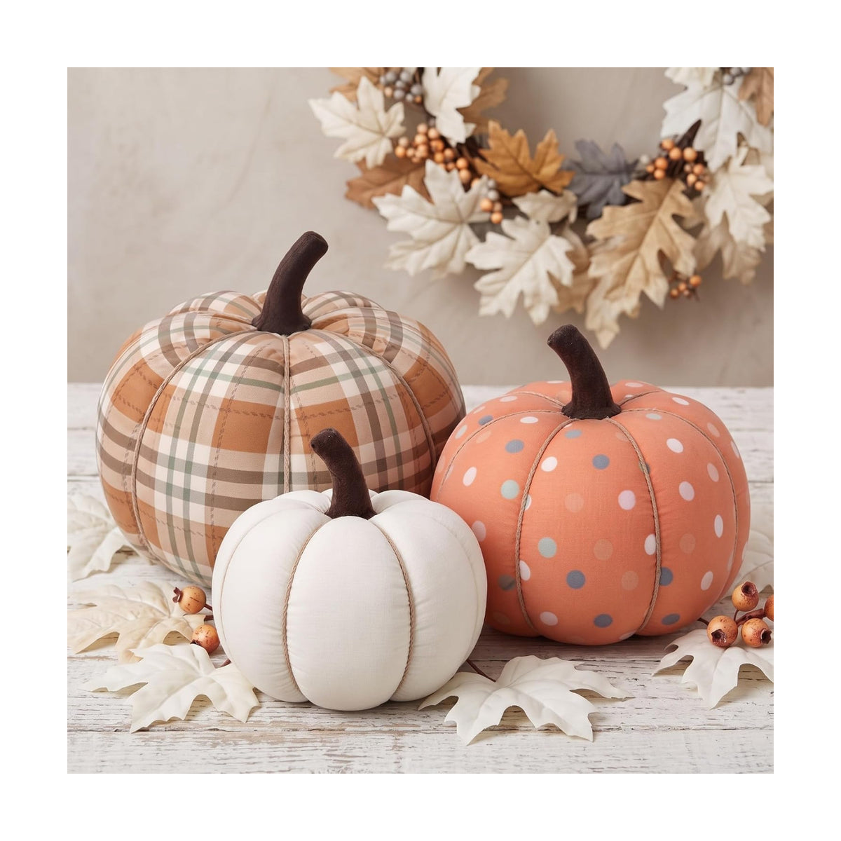 RattanView 3 Pcs Farmhouse Rustic Decorative Pumpkins, Solid Pattern Mix