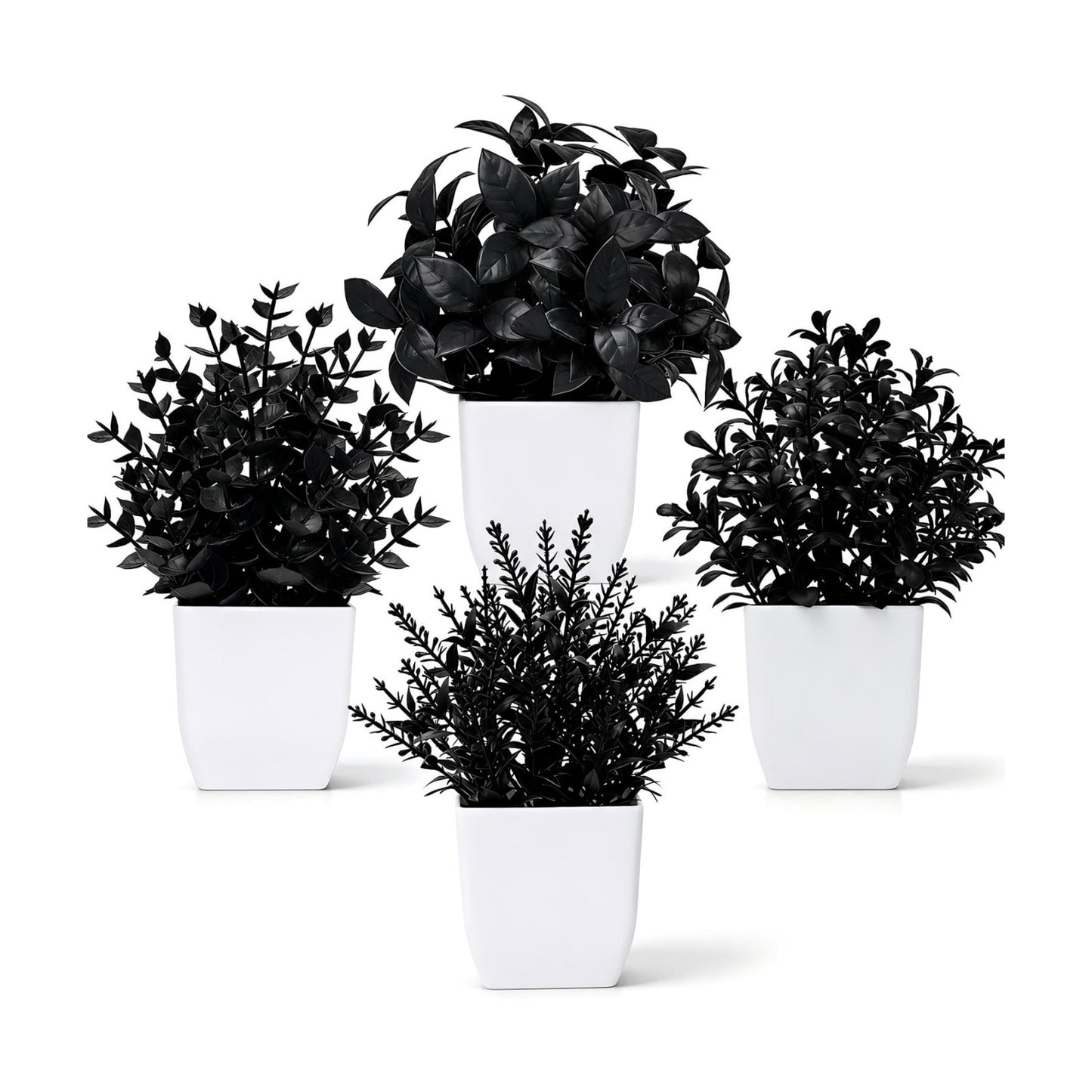 Der Rose 4 Pack Black Artificial Plants for Indoor Halloween Decor