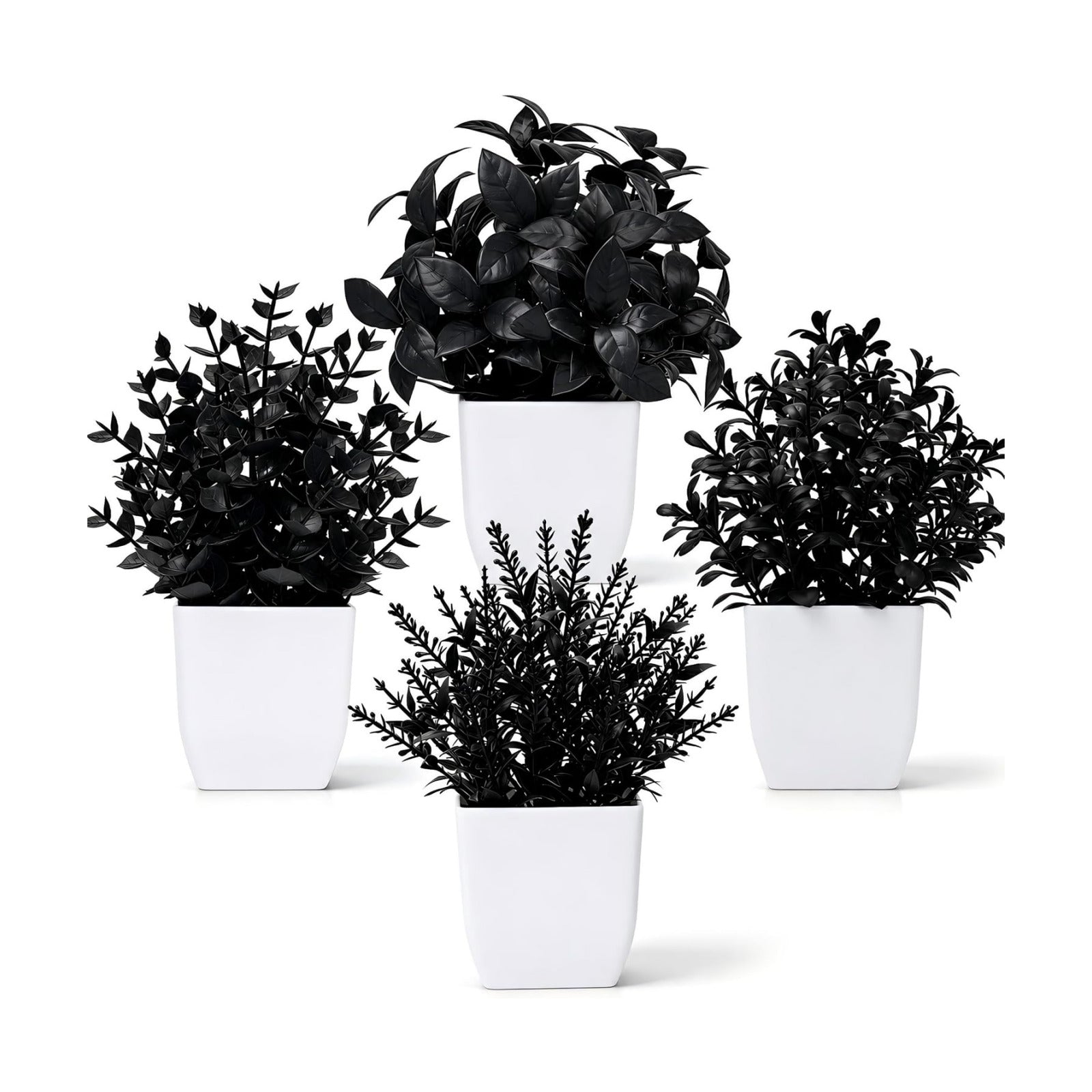 Der Rose 4 Pack Black Artificial Plants for Indoor Halloween Decor