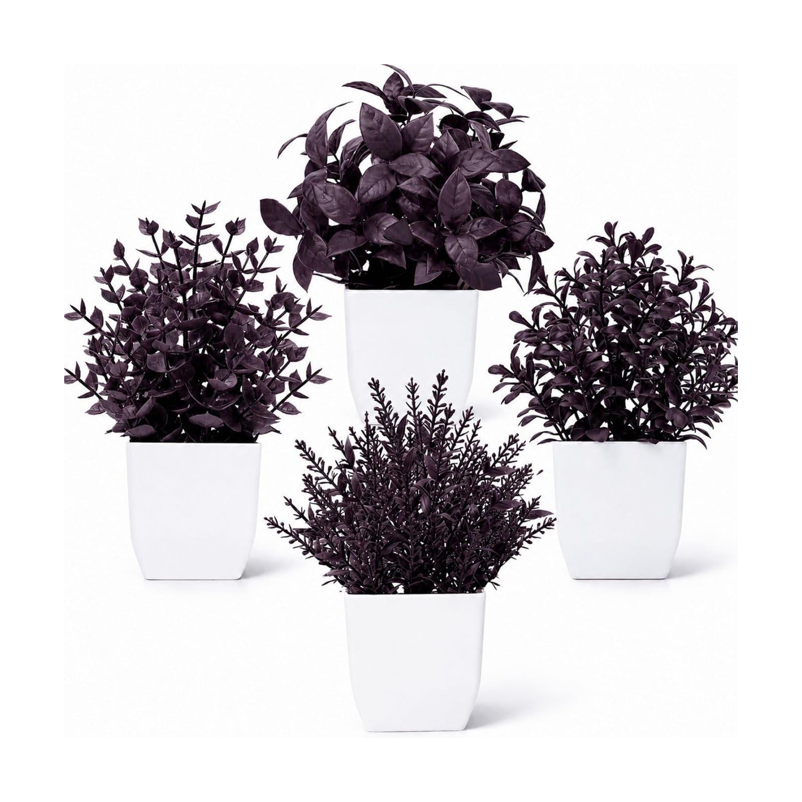 Der Rose 4 Pack Purple Fake Plants in Pots for Halloween Indoor Decor