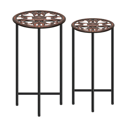 2 Pack Metal Plant Stands, Indoor & Outdoor Display Racks | Sizes 12.6"x26.7" & 11"x22.8", Sturdy Stable No Wobble, Fit