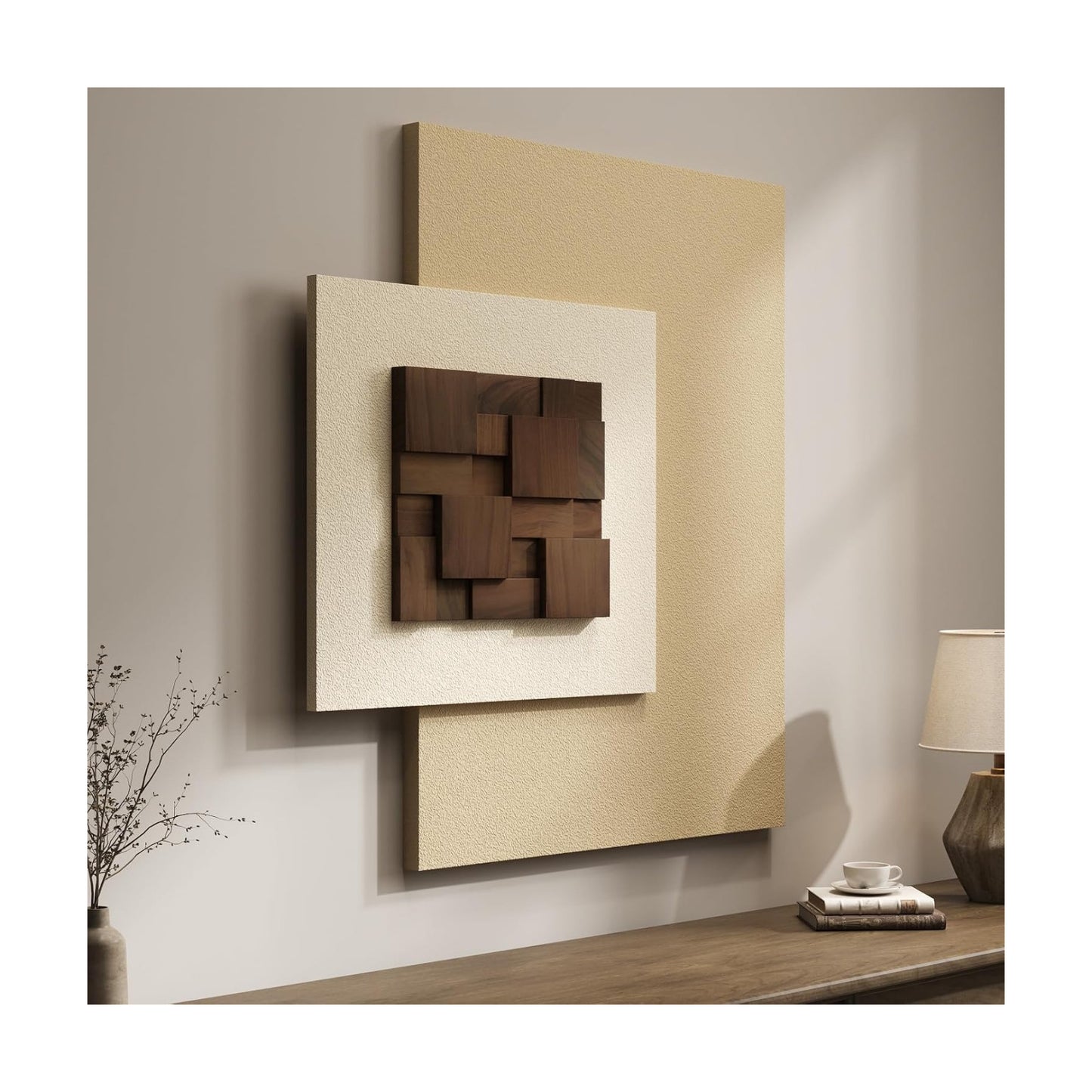 Large Wood Abstract Wall Art for Living Room, Modern 3D Artwork for Walls