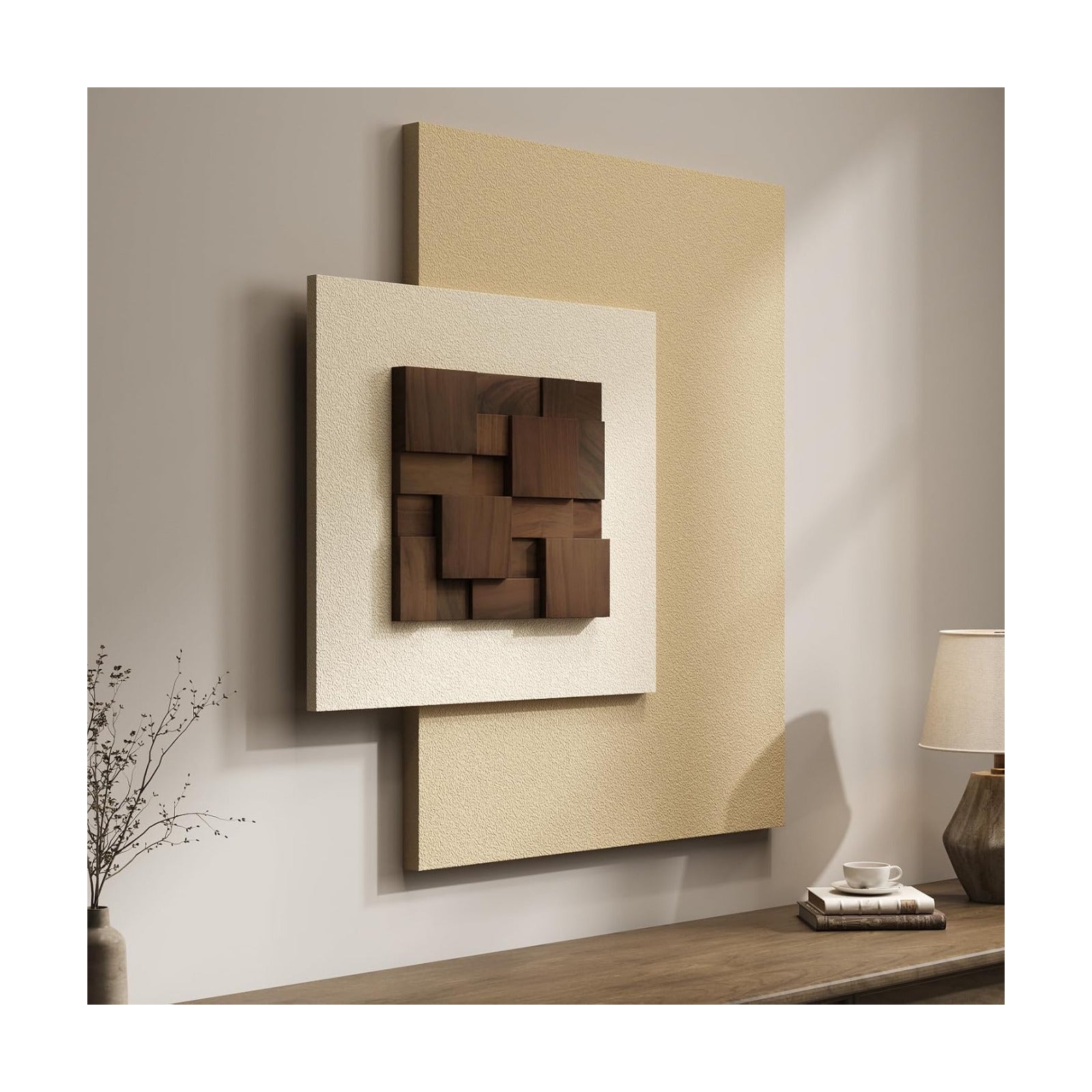 Large Wood Abstract Wall Art for Living Room, Modern 3D Artwork for Walls