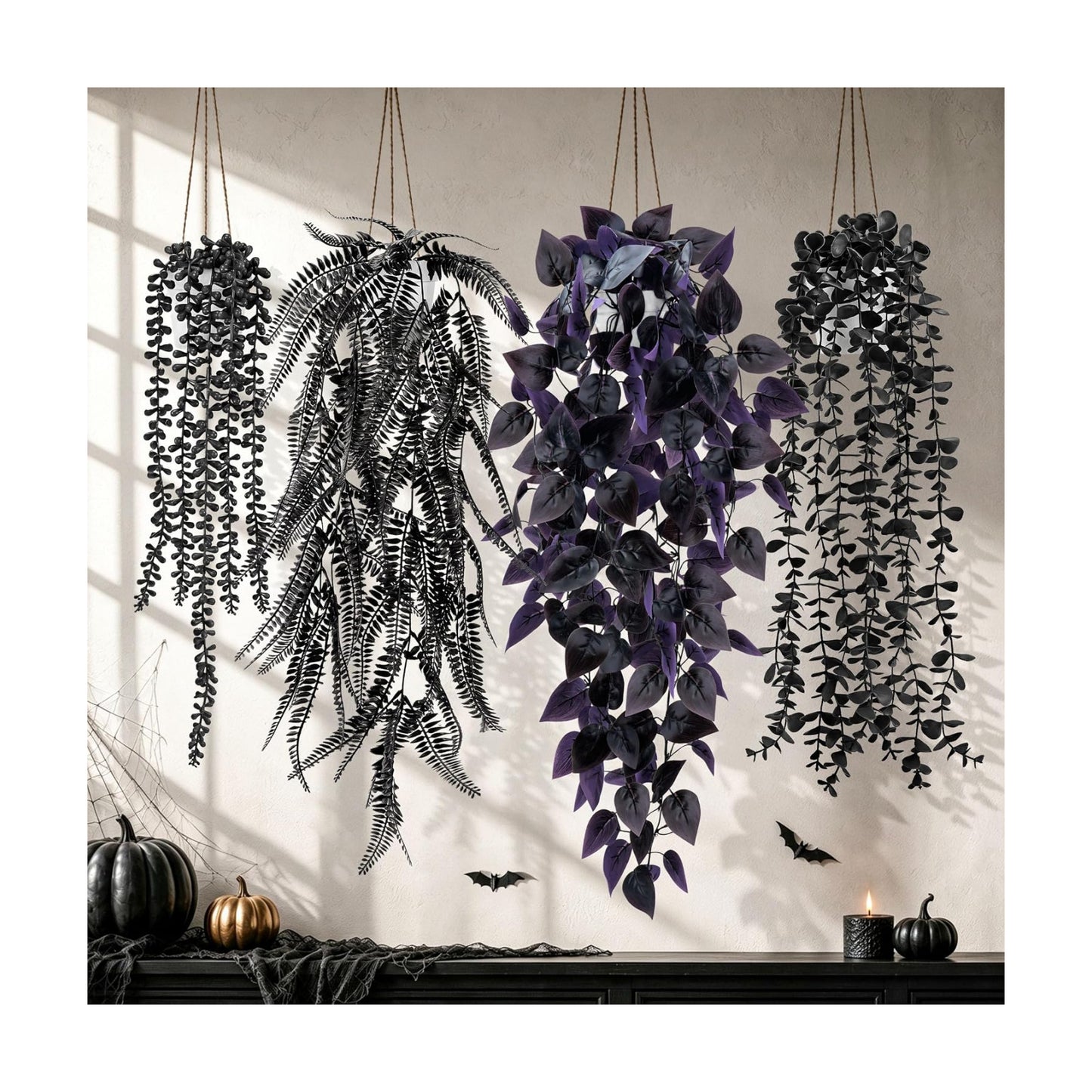 Der Rose 4 Pcs Fake Hanging Plants for Halloween Bathroom Decor Indoor