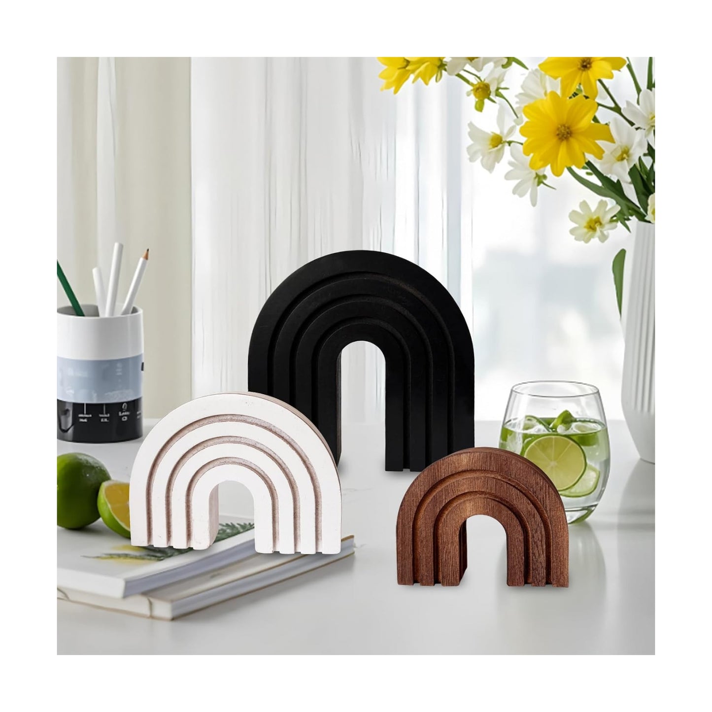 Wooden Arch Decor / Aged Black White Brown / Set of 3