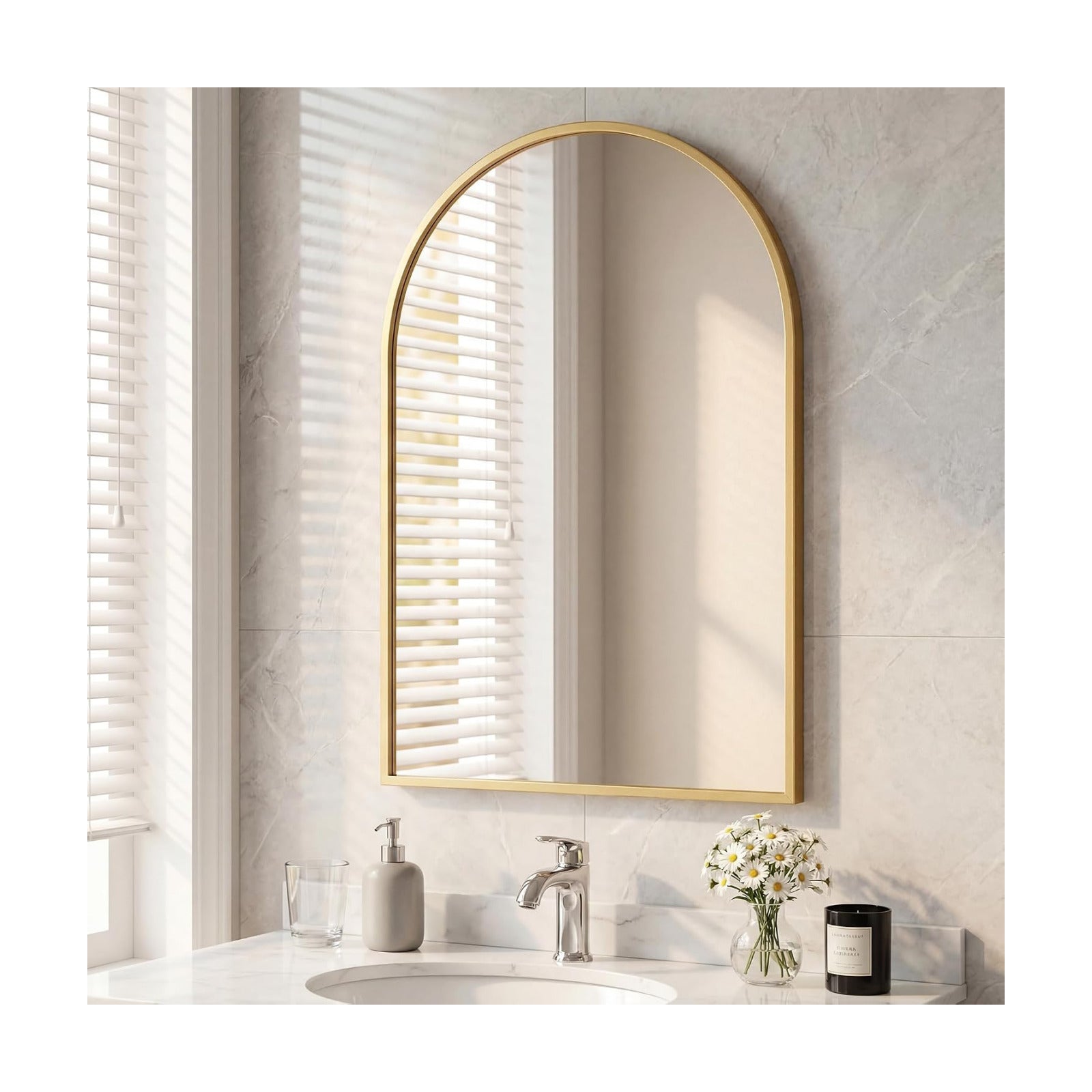 Arched Gold Bathroom Mirrors for Wall, 26x38-Inch Bathroom Mirror for Over Sink, Wall Vanity Mirror with Matte Metal