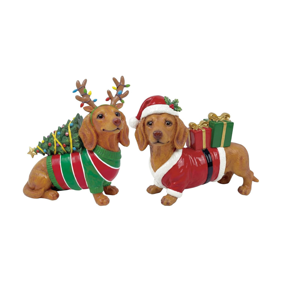 Simgoing 2 Pcs Christmas Figurines Table Decoration Dachshund Resin Statue