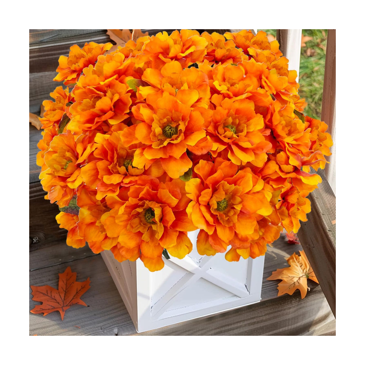 4 Bundles Fall Flowers for Cemetery Artificial Mums for Outdoors