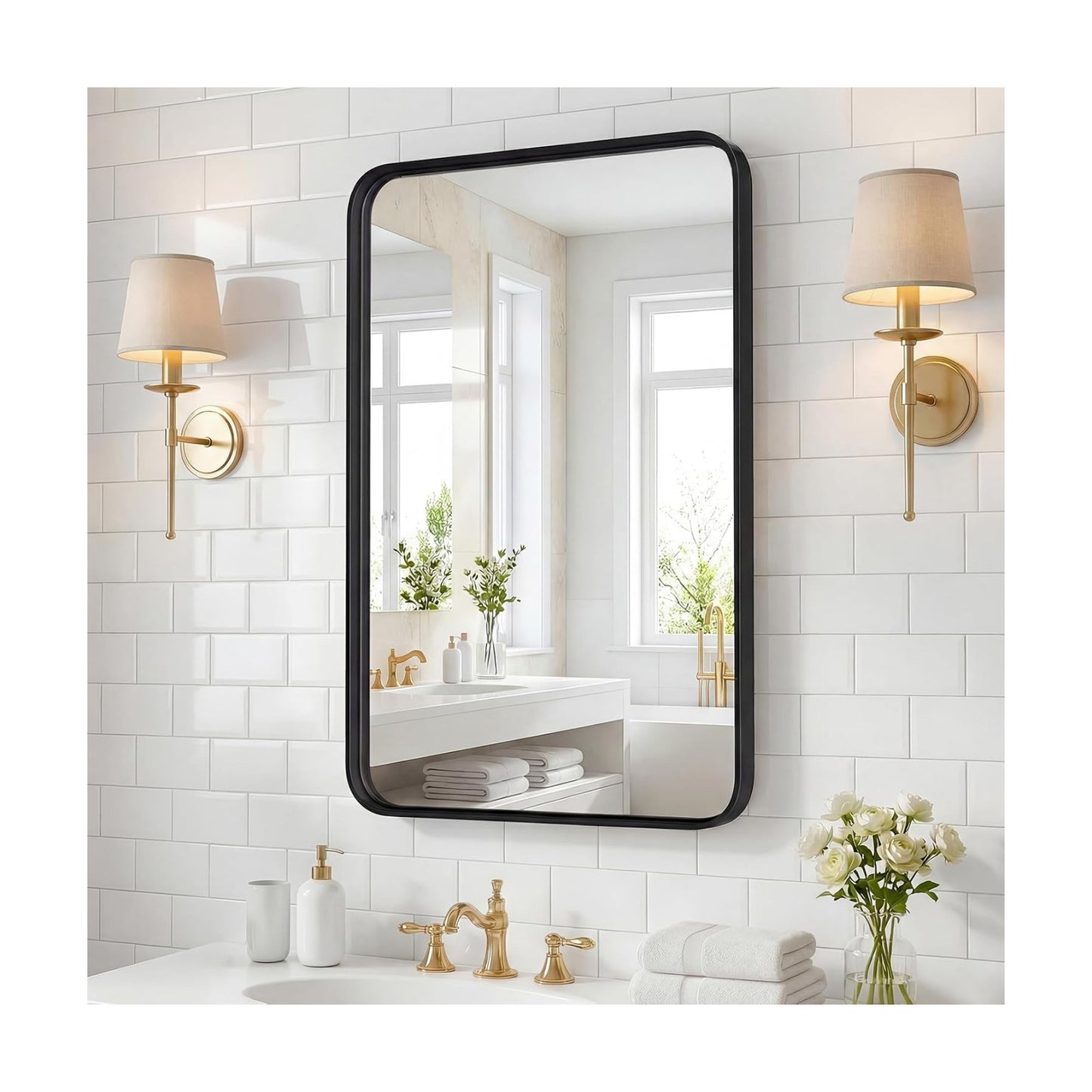 22"x 30" Black Bathroom Mirror for Sink, Rectangle Vanity Mirror