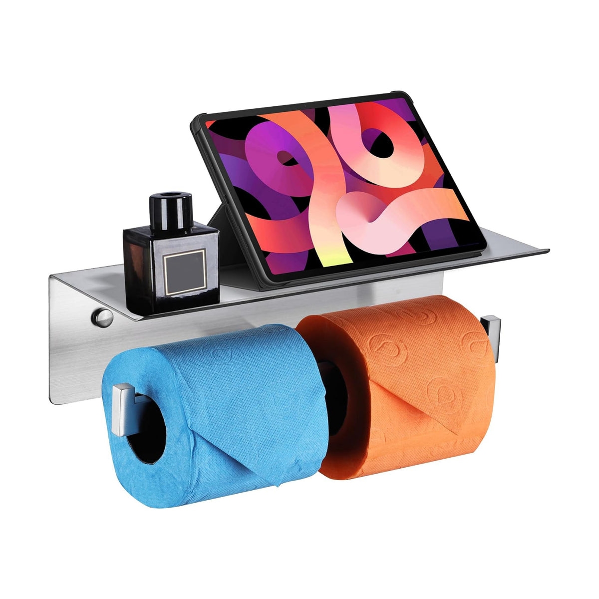 LANC Double Toilet Paper Holder with Shelf, Brushed Nickel Commercial Toilet Tissue Roll Dispenser with Phone Shelf 304