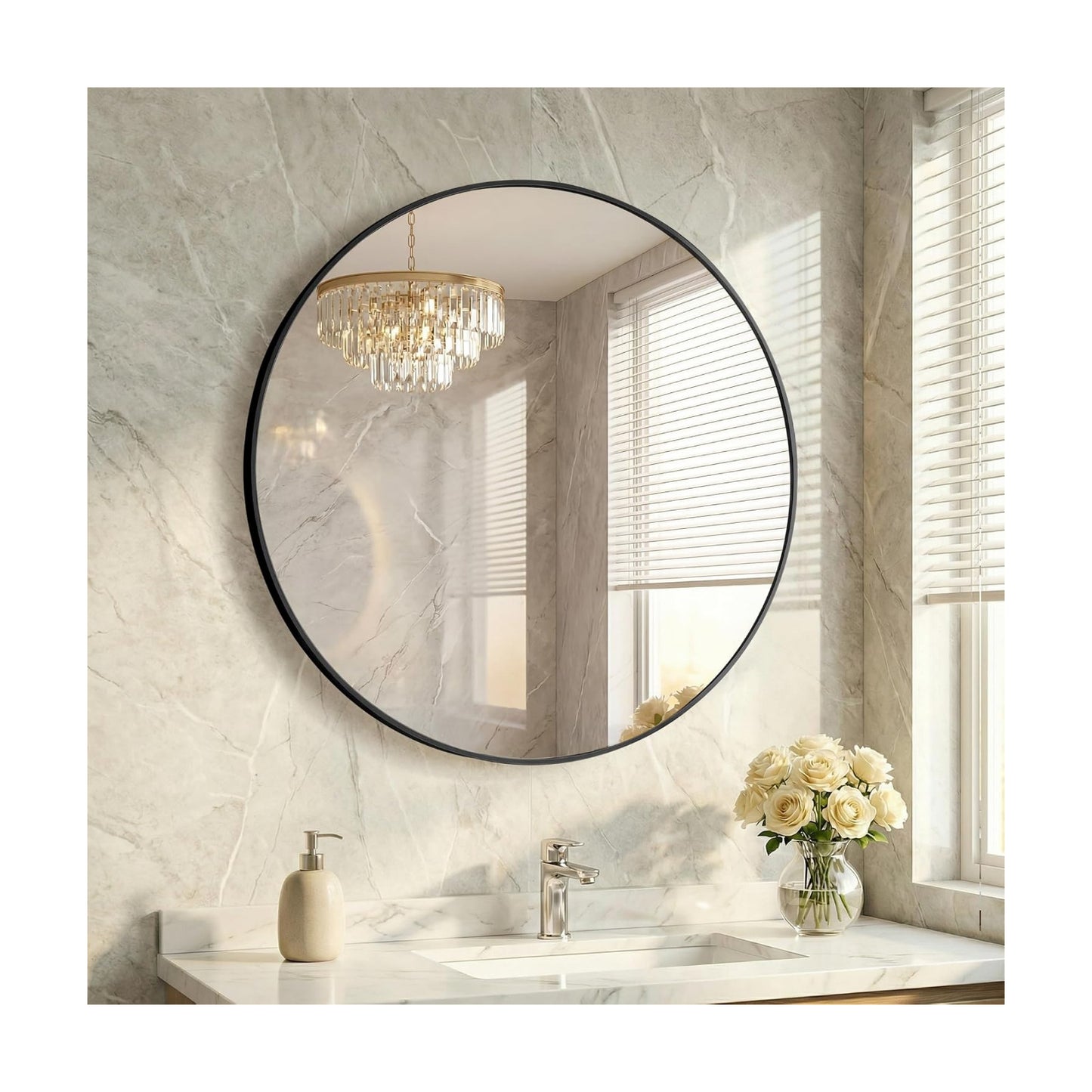 30 Inch Black Round Bathroom Wall Mirror, Round Mirrors for Wall Decor, Circle Mirror for with HD Shatter-Proof Glass