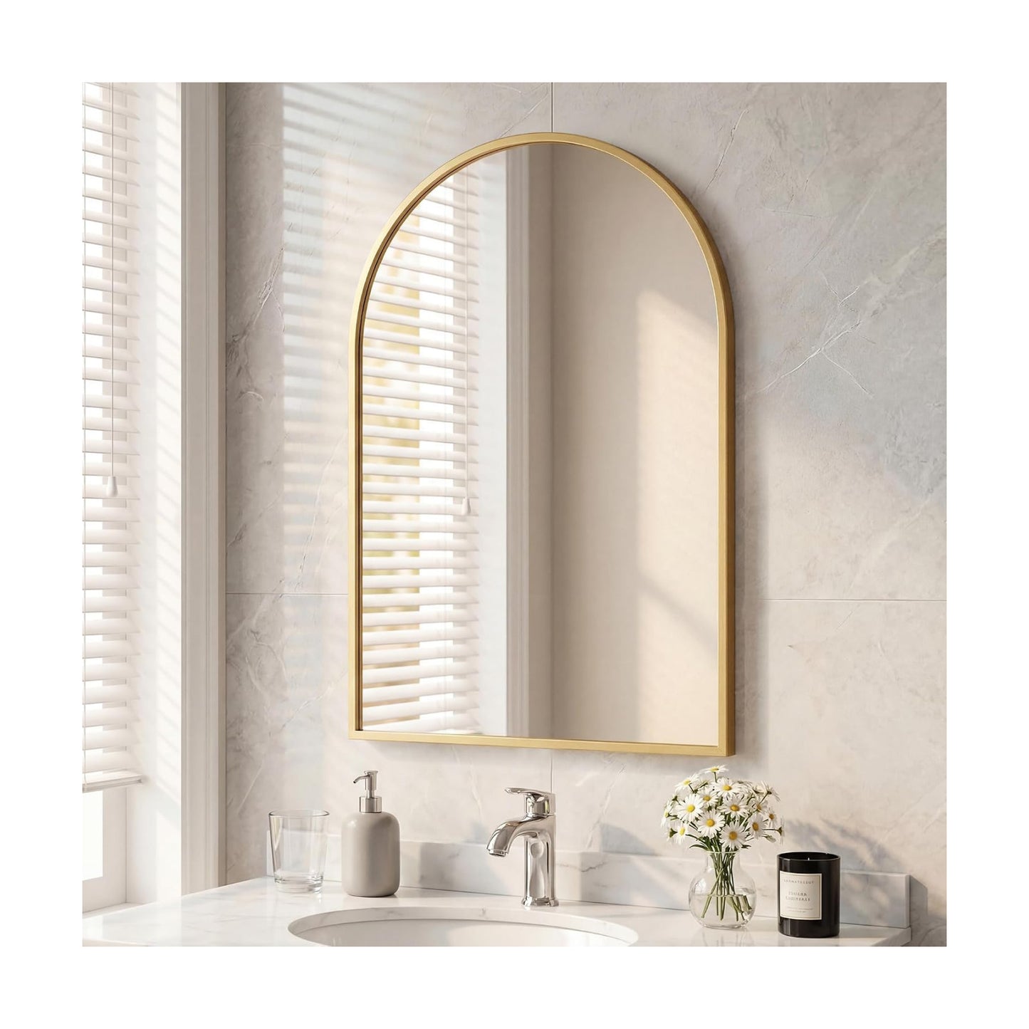 Arched Gold Bathroom Mirrors for Wall, 20x30-Inch Bathroom Mirror for Over Sink, Wall Vanity Mirror with Matte Metal