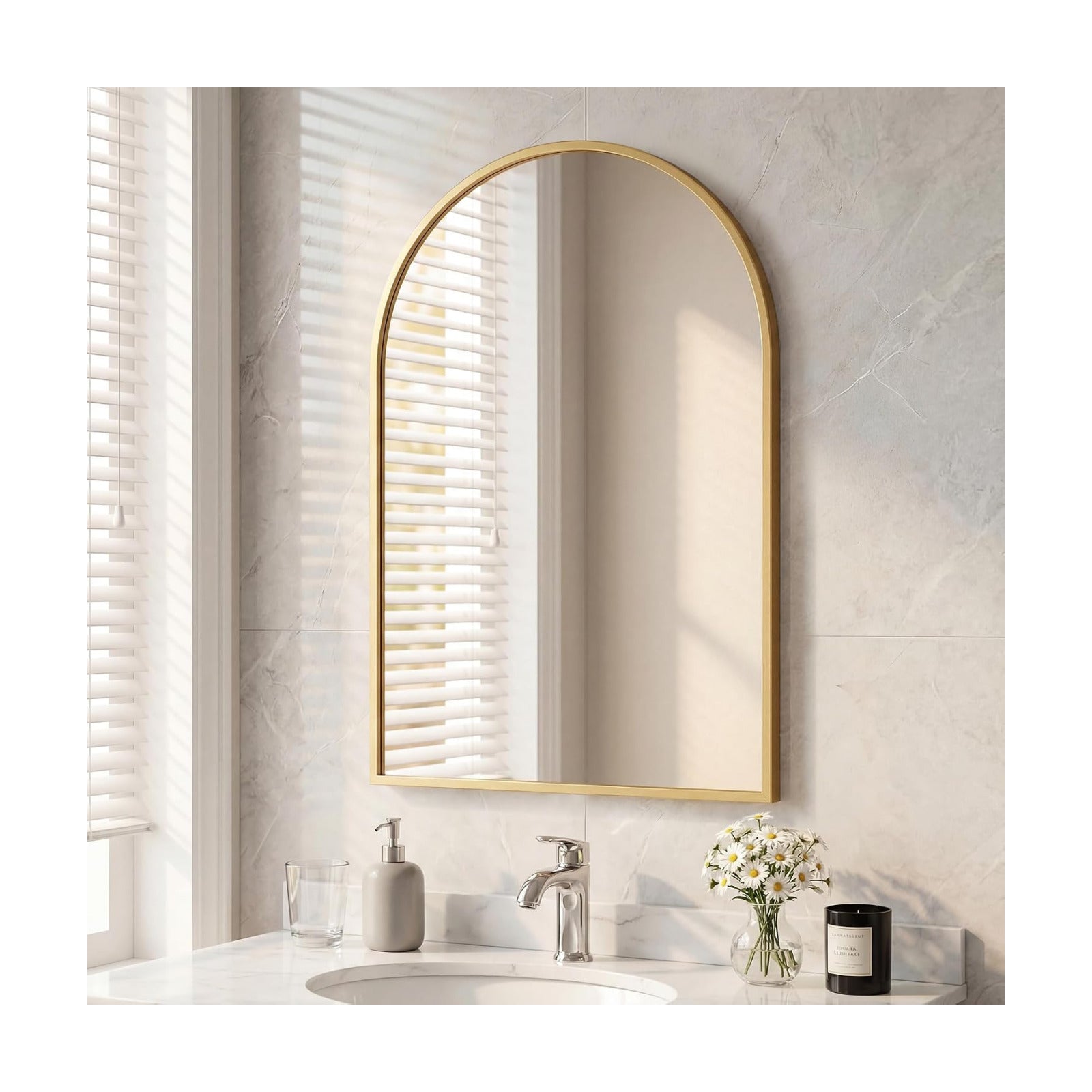 Arched Gold Bathroom Mirrors for Wall, 20x30-Inch Bathroom Mirror for Over Sink, Wall Vanity Mirror with Matte Metal
