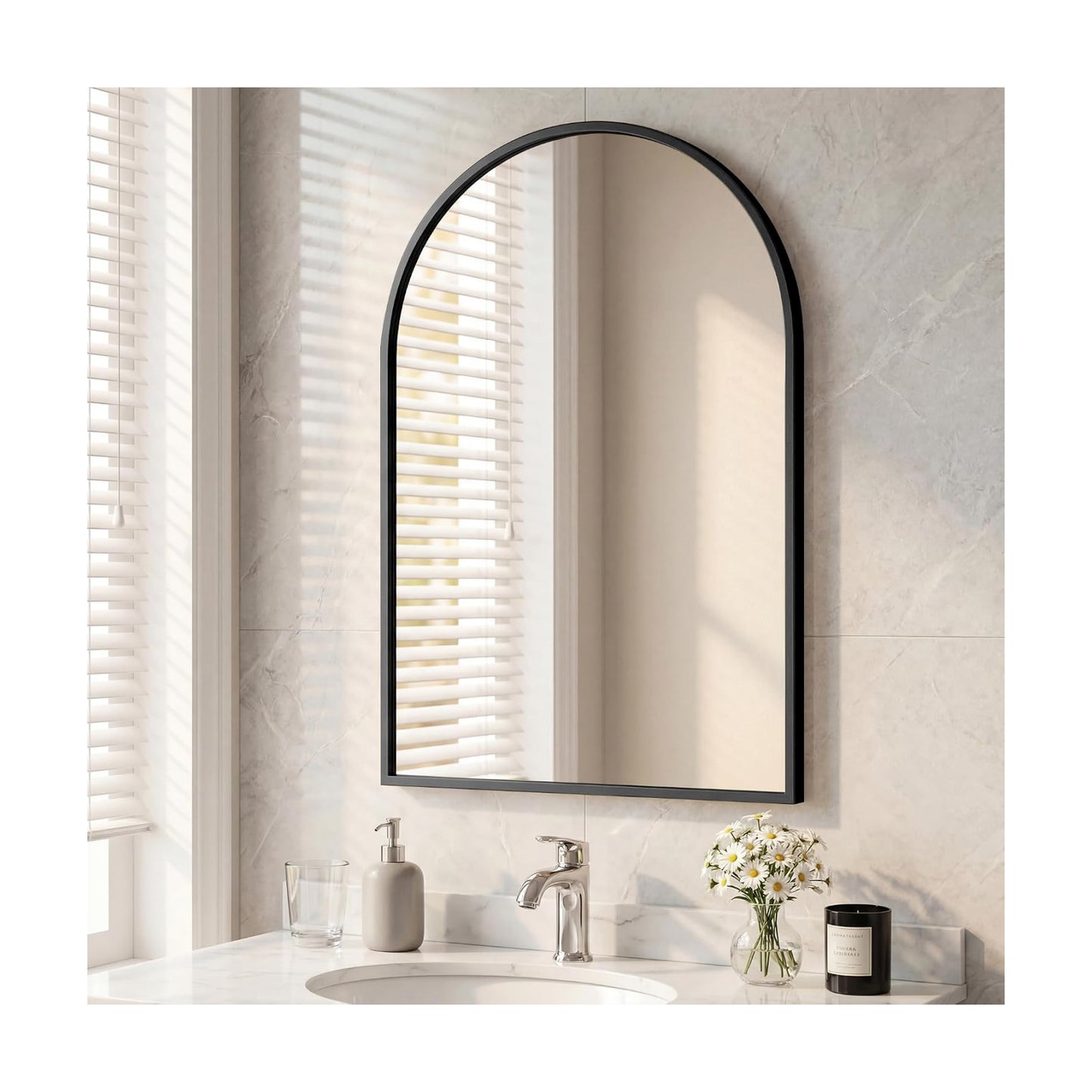 Arched Black Bathroom Mirrors for Wall, 26x38-Inch Bathroom Mirror for Over Sink, Wall Vanity Mirror with Matte Metal