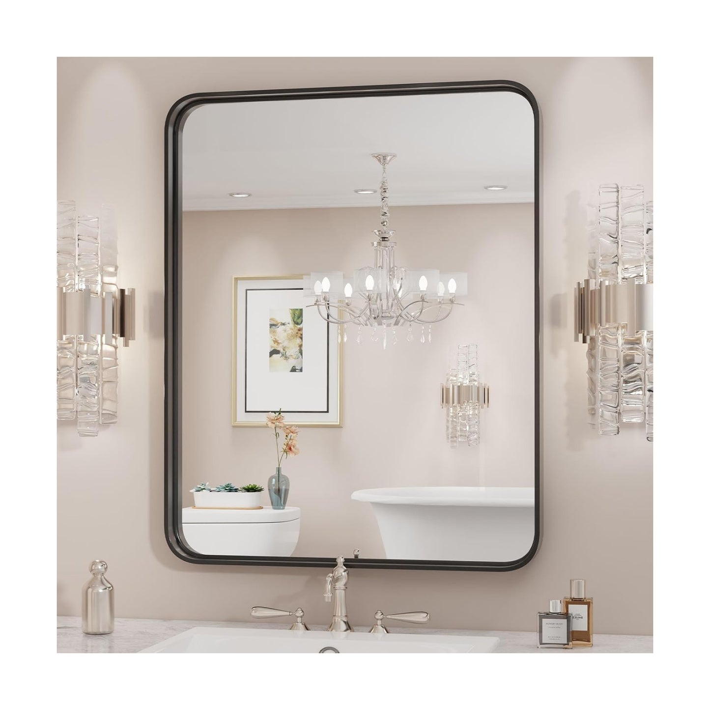 24"x 36" Black Bathroom Mirror for Sink, Rectangle Vanity Mirror