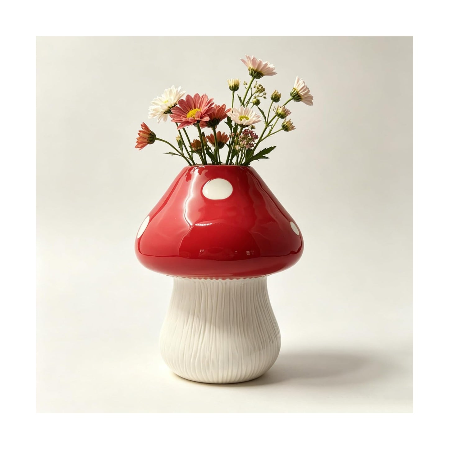 Mushroom Ceramic Flower Vase / Red&white - H6.8