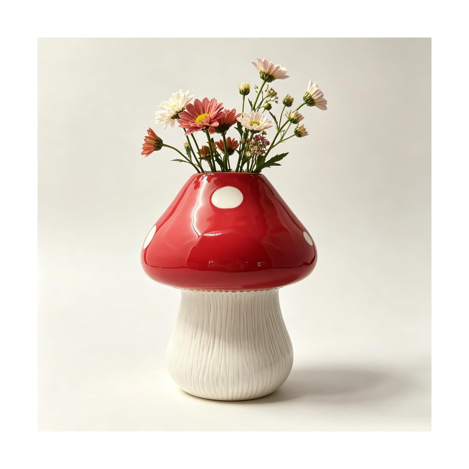 Mushroom Ceramic Flower Vase / Red&white - H6.8