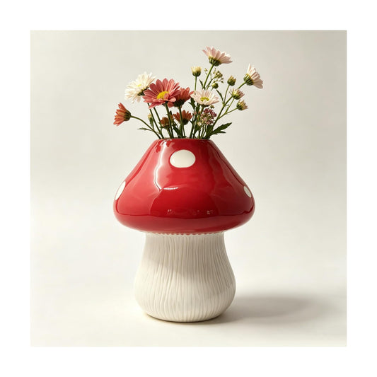 Mushroom Ceramic Flower Vase / Red&white - H6.8