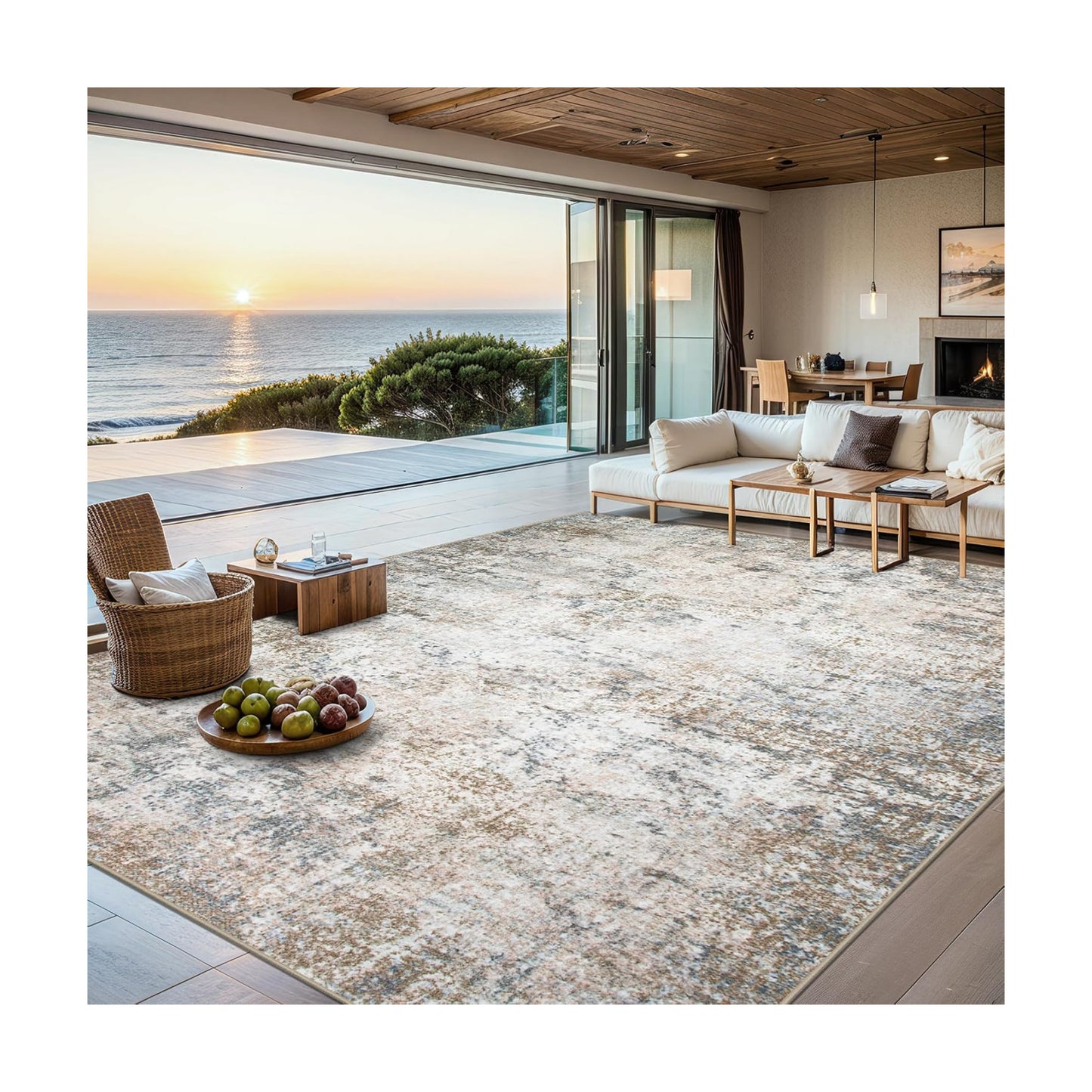 PLHXFR 6x9 Area Rug Living Room: Abstract Washable Carpet Brown Grey