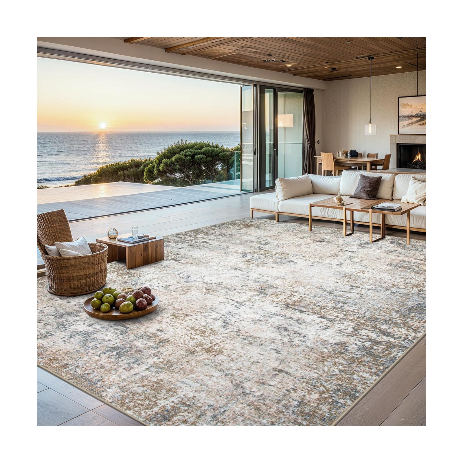 PLHXFR 6x9 Area Rug Living Room: Abstract Washable Carpet Brown Grey