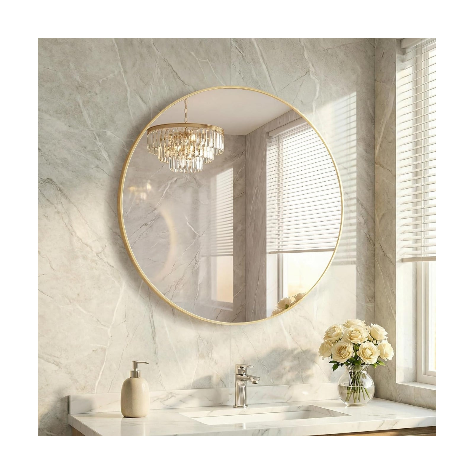 20 Inch Gold Round Bathroom Wall Mirror, Round Mirrors for Wall Decor, Circle Mirror for with HD Shatter-Proof Glass