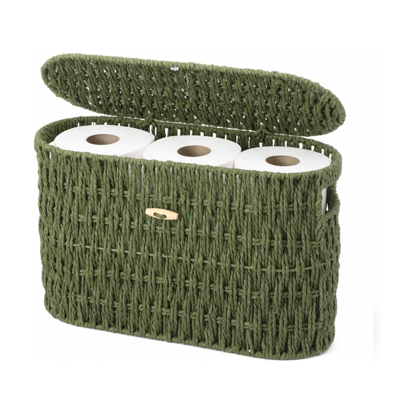 Lid and Built-in Handles Woven Bathroom Basket Toilet Paper / Sage Green / Modern / Wicker