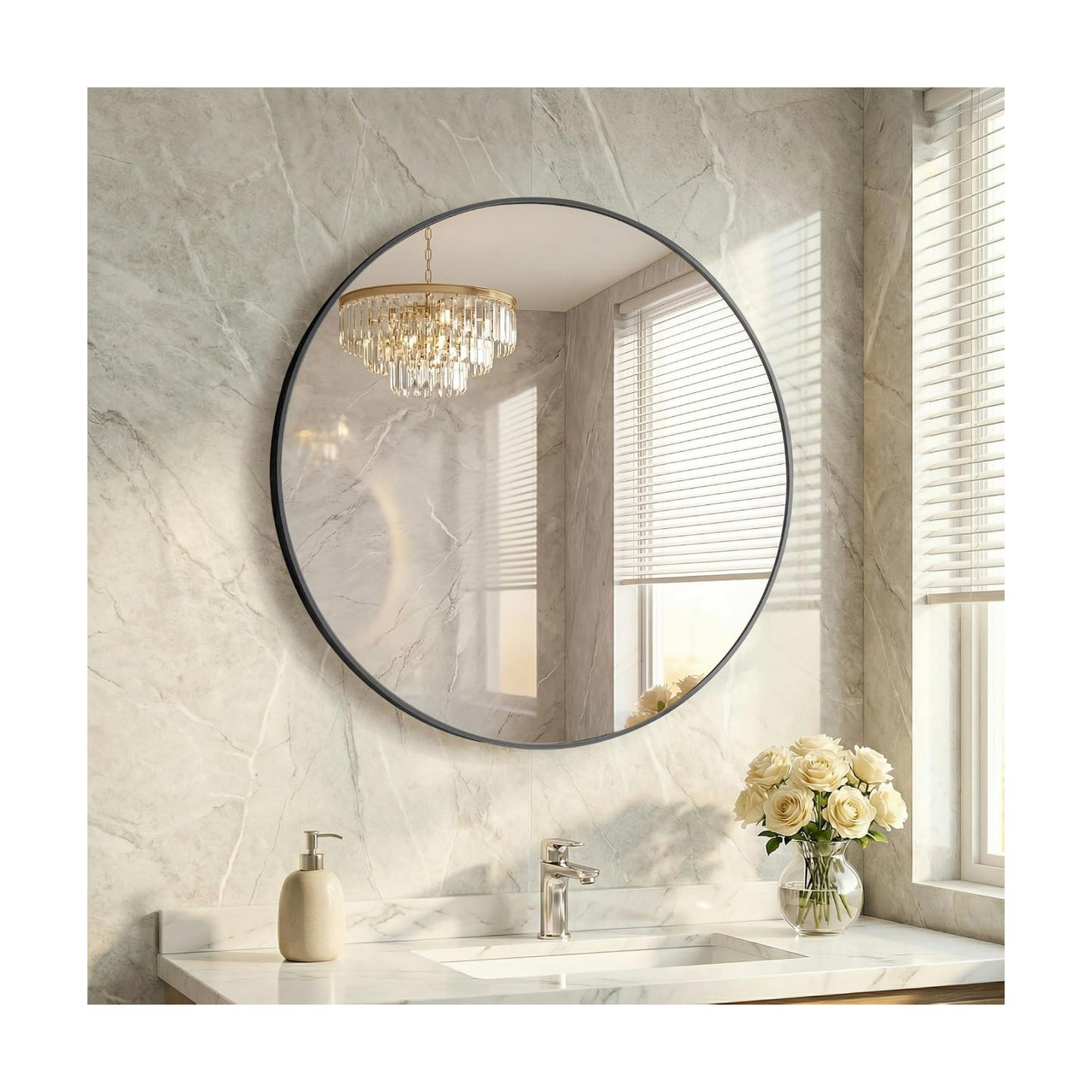 20 Inch Black Round Bathroom Wall Mirror, Round Mirrors for Wall Decor, Circle Mirror for with HD Shatter-Proof Glass