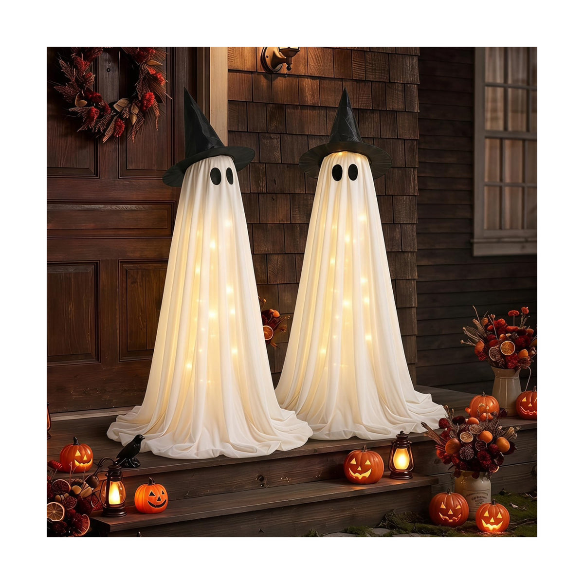 Halloween Light Up Ghost Decor 2 Pack - 63IN Witch Hat Outdoor Porch Decor