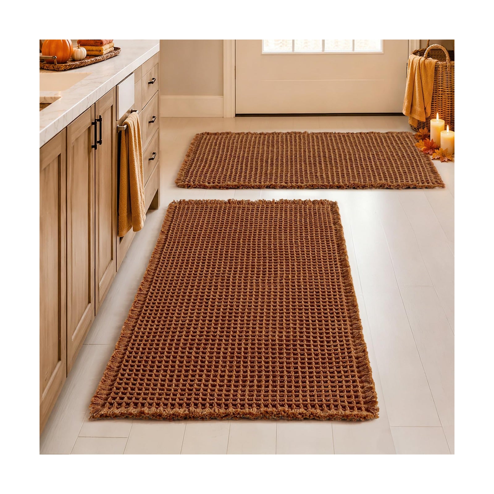 MIULEE Fall Terracotta Set of 2 Waffle Bathroom Rugs Bath Mat 18x30 Inch