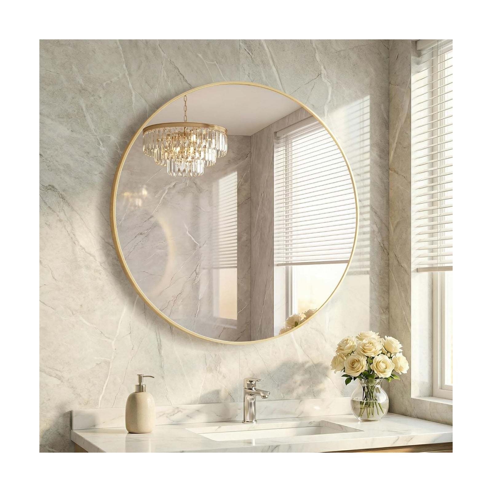30 Inch Gold Round Bathroom Wall Mirror, Round Mirrors for Wall Decor, Circle Mirror for with HD Shatter-Proof Glass