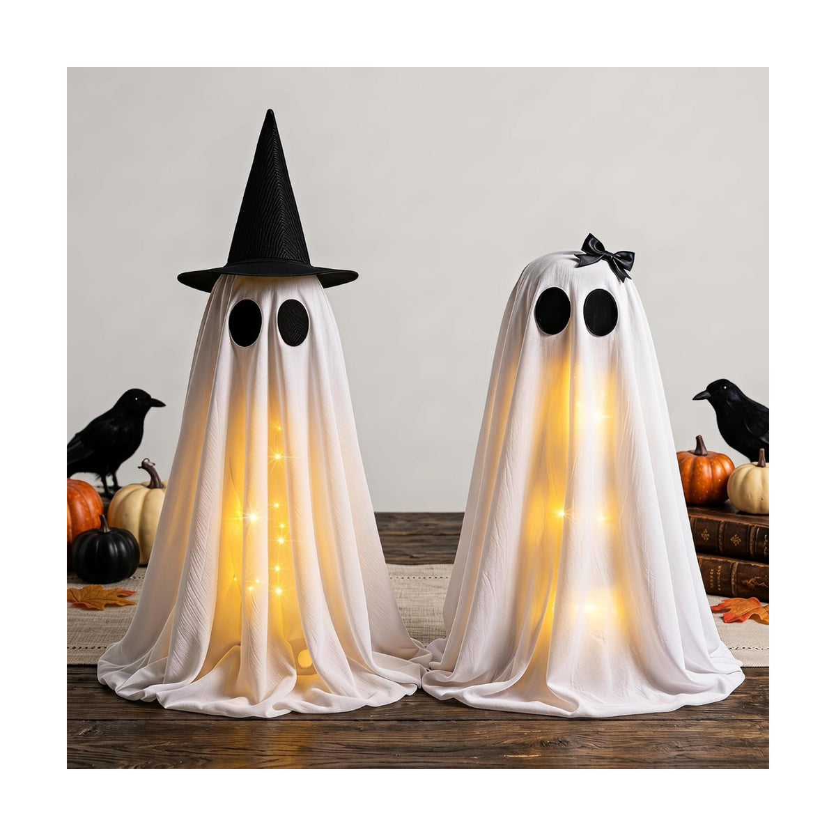 Lighted Ghost Halloween Decorations, Spooky Decor for Table Mantel Shelf
