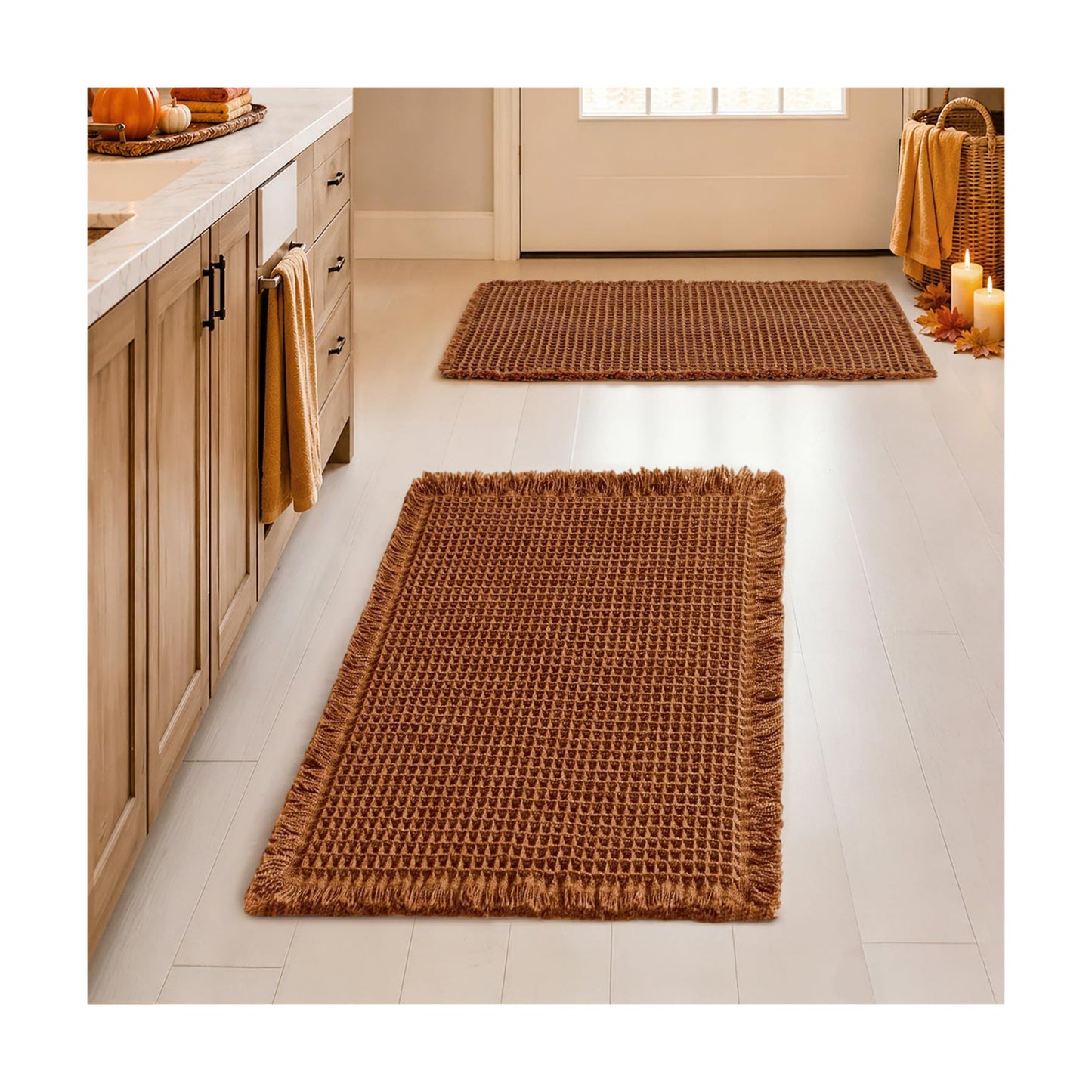 MIULEE Fall Terracotta Set of 2 Waffle Bathroom Rugs Bath Mat 17x24 Inch