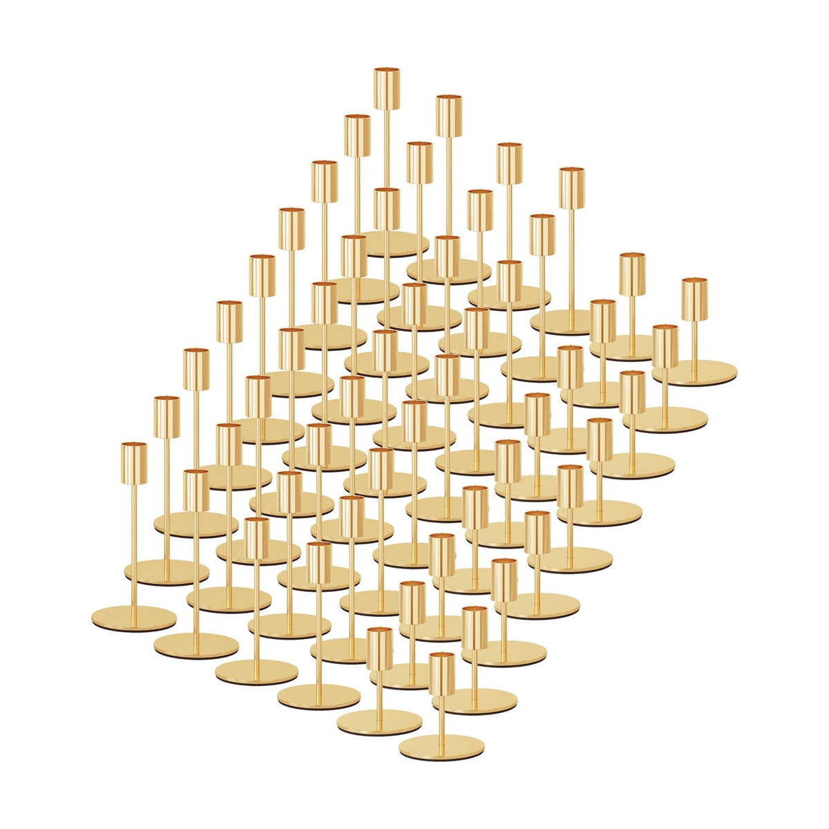 zeochyni Set of 54 French Gold Taper Candle Holder Bulks for Wedding, Party | Tall Metal Candlestick Holders with
