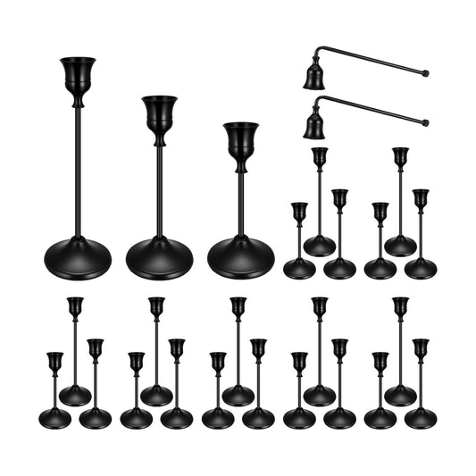24PCS Brass Black Taper Candle Holders Set, Vintage Candlestick Holders